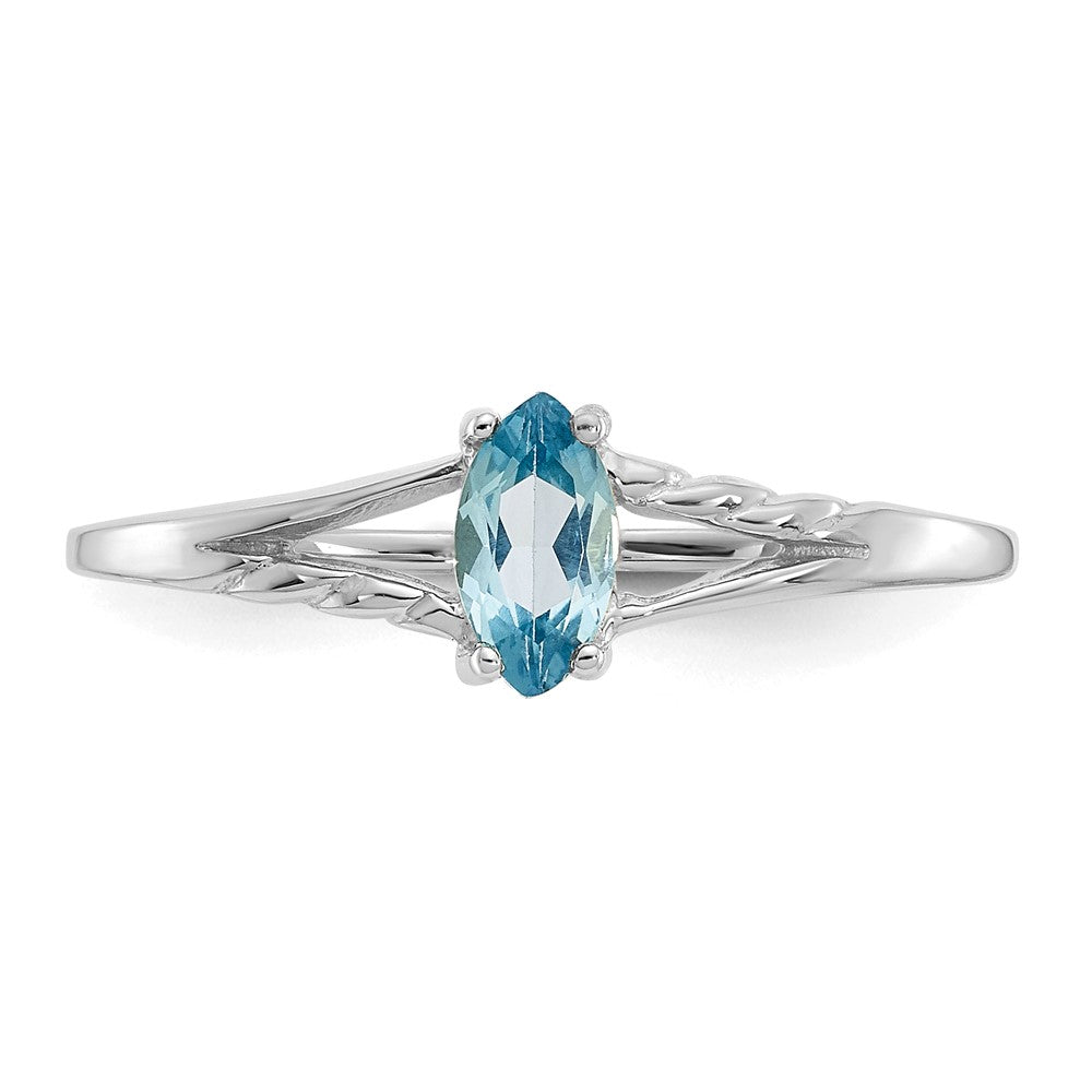 14K White Gold Polished Geniune Blue Topaz Birthstone Ring