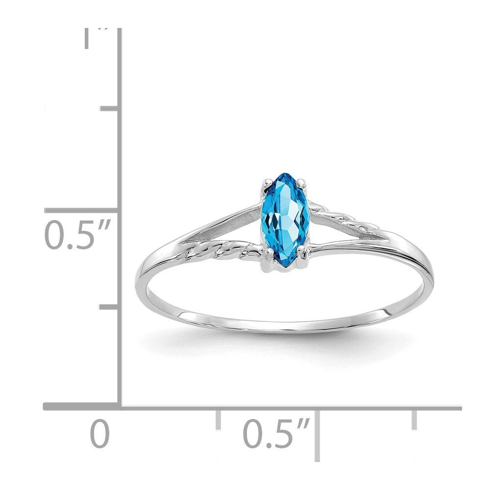 14K White Gold Polished Geniune Blue Topaz Birthstone Ring