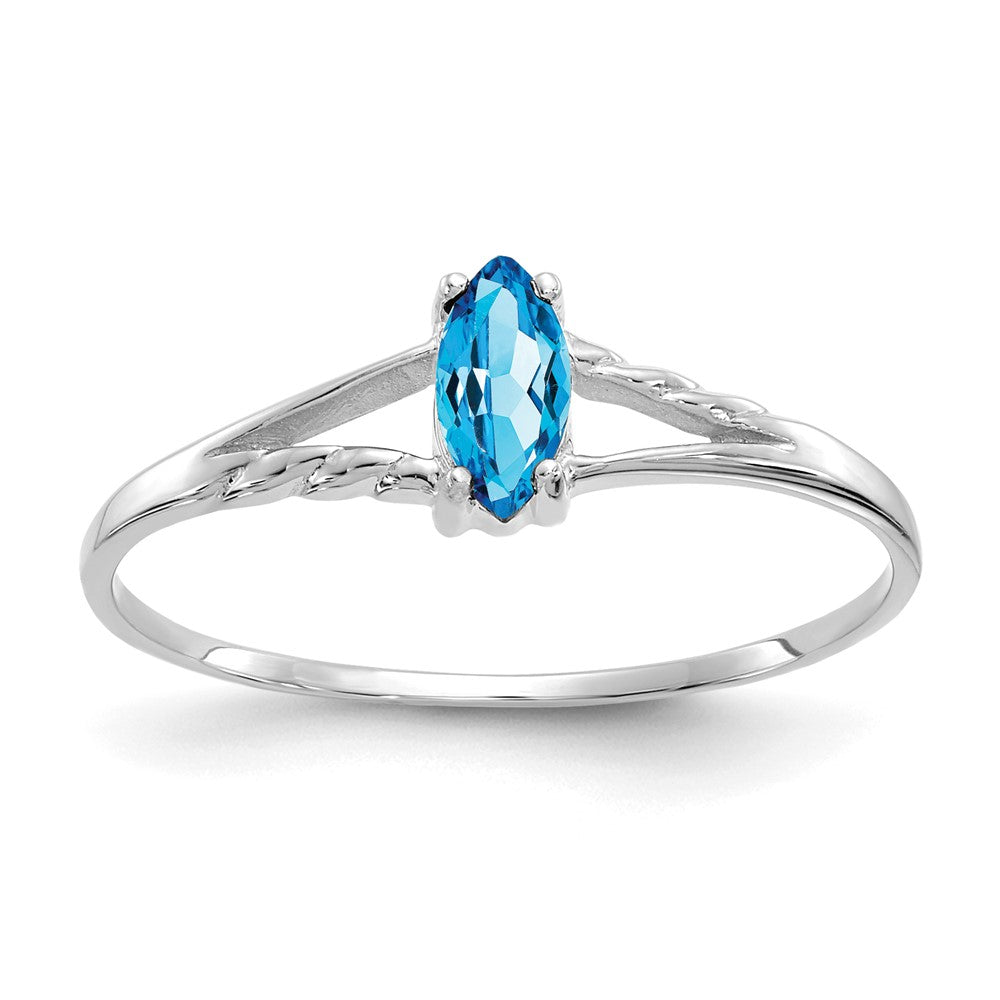 14K White Gold Polished Geniune Blue Topaz Birthstone Ring