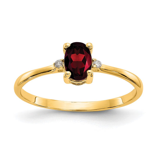 10K Yellow Gold Polished Geniune Real Diamond & Garnet Birthstone Ring