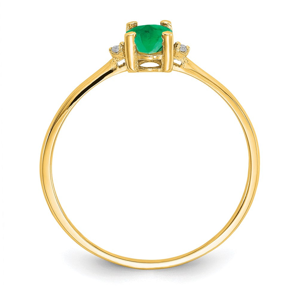 10K Yellow Gold Polished Geniune Real Diamond & Emerald Birthstone Ring