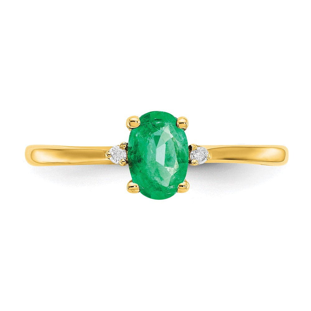 10K Yellow Gold Polished Geniune Real Diamond & Emerald Birthstone Ring