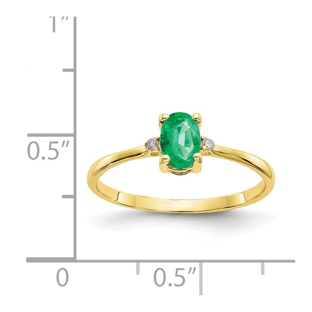 10K Yellow Gold Polished Geniune Real Diamond & Emerald Birthstone Ring