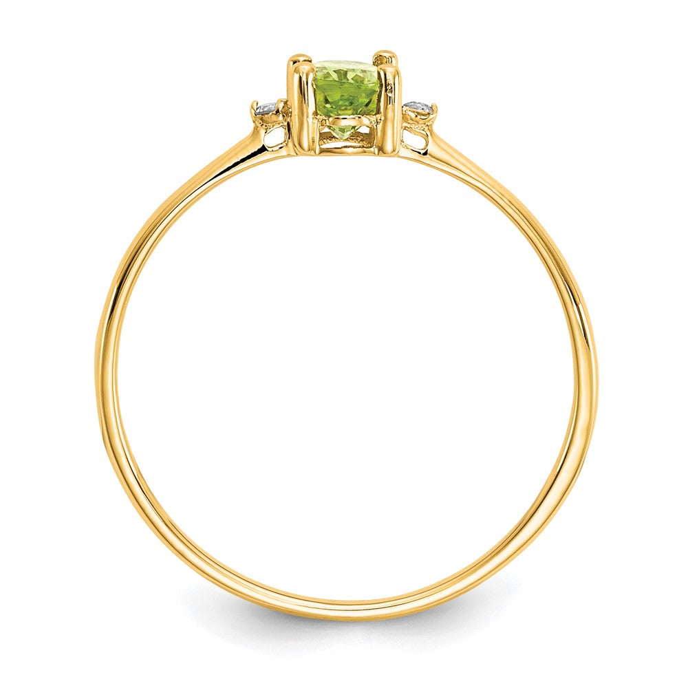 10K Yellow Gold Polished Geniune Real Diamond & Peridot Birthstone Ring