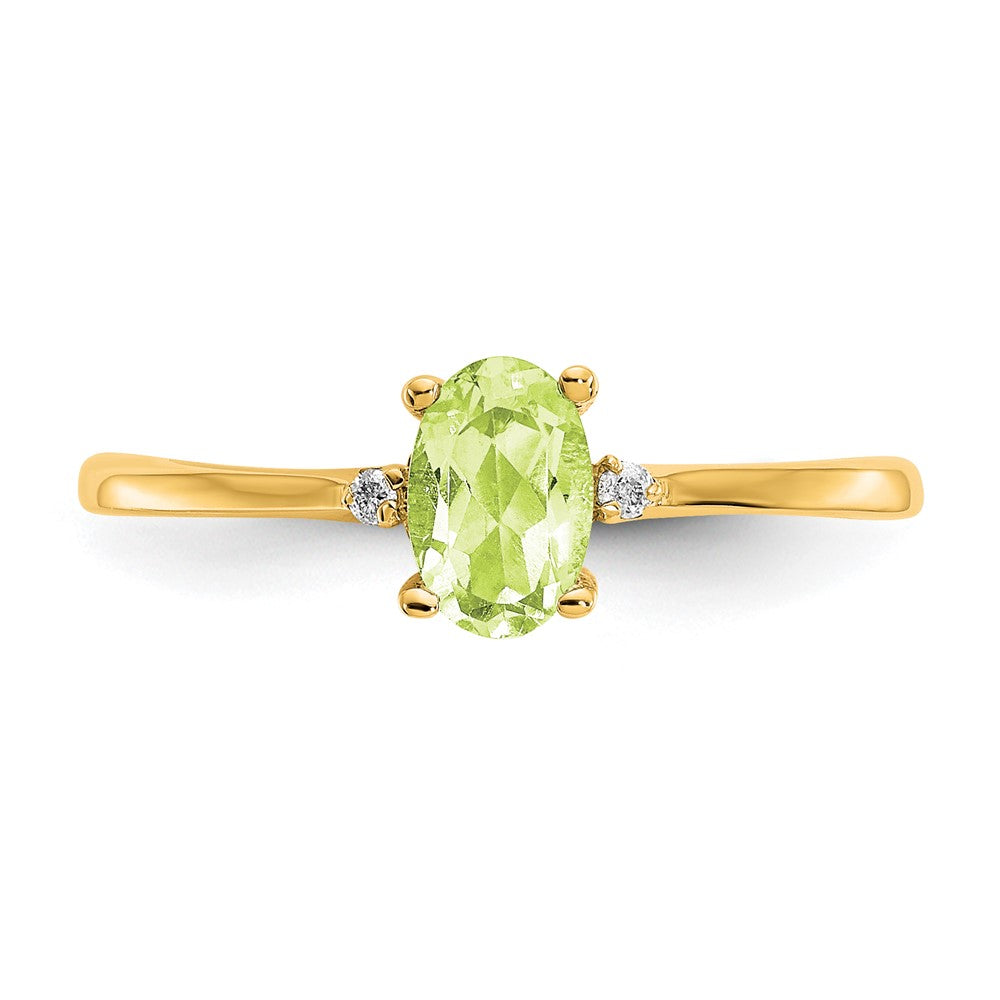 10K Yellow Gold Polished Geniune Real Diamond & Peridot Birthstone Ring