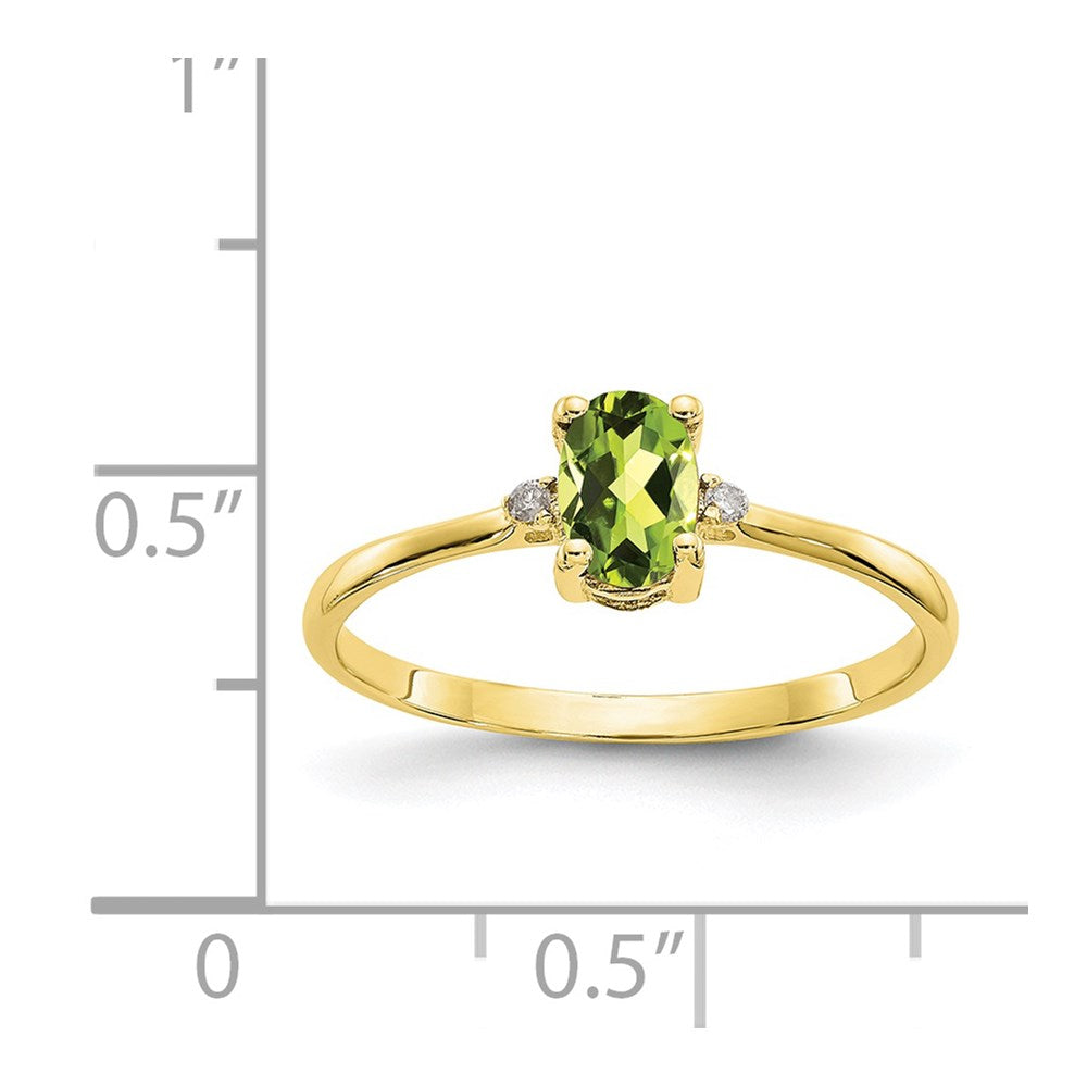 10K Yellow Gold Polished Geniune Real Diamond & Peridot Birthstone Ring