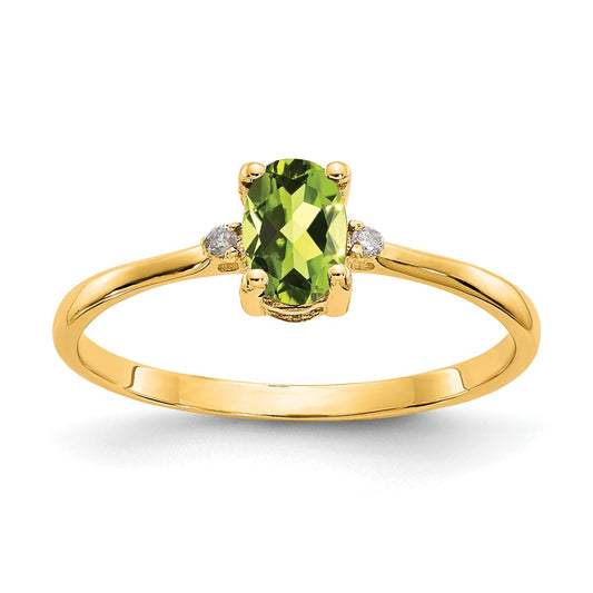 10K Yellow Gold Polished Geniune Real Diamond & Peridot Birthstone Ring