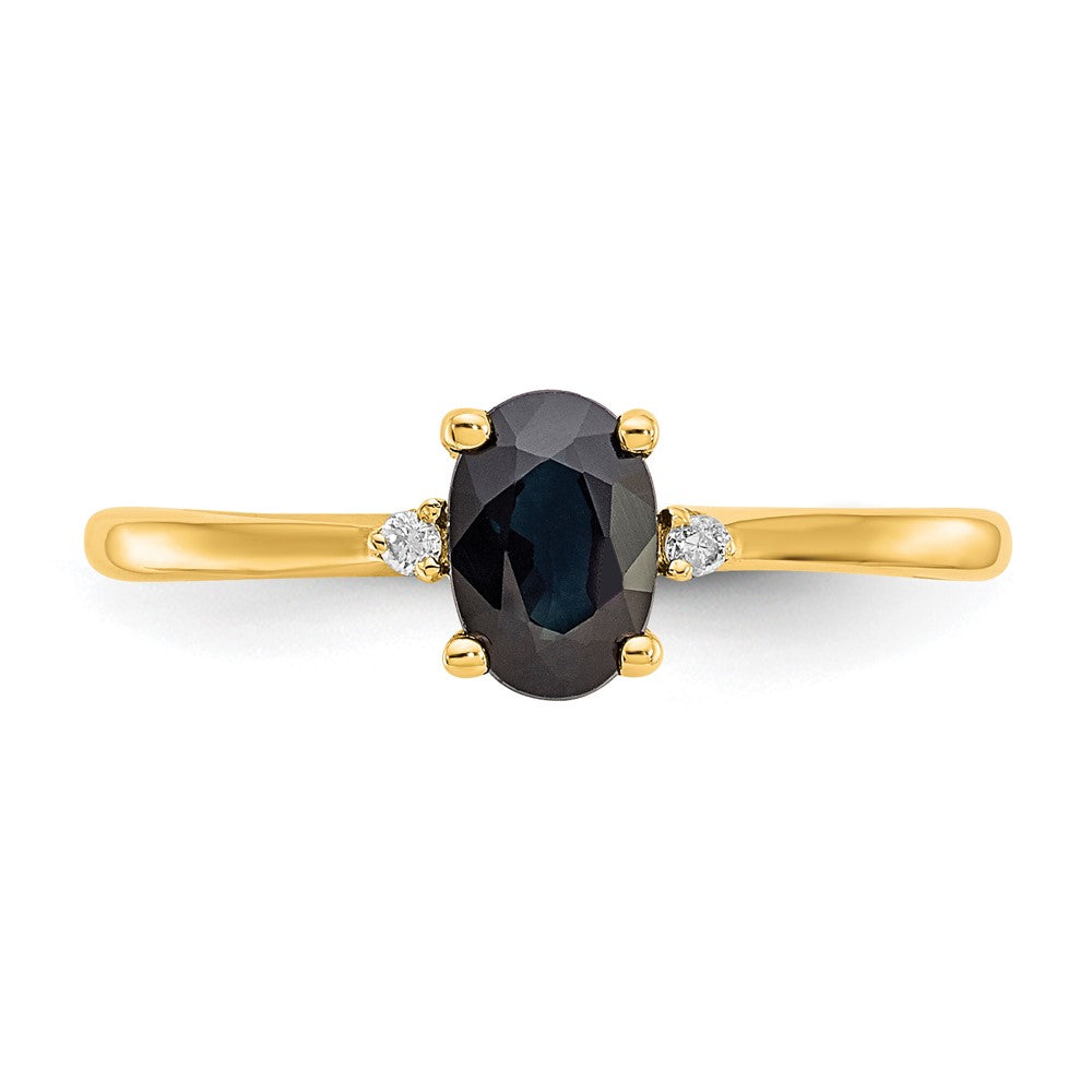 10K Yellow Gold Polished Geniune Real Diamond & Sapphire Birthstone Ring