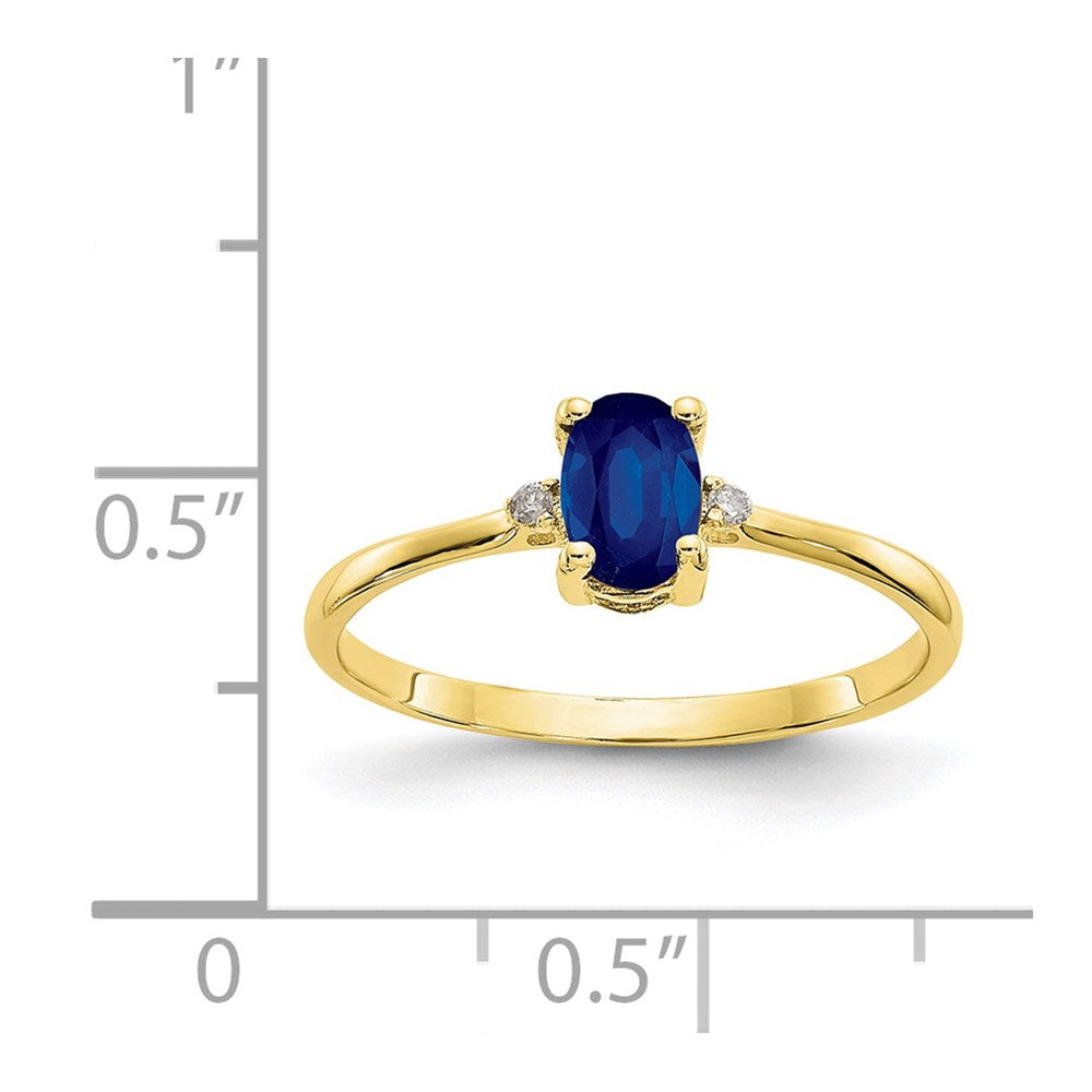 10K Yellow Gold Polished Geniune Real Diamond & Sapphire Birthstone Ring