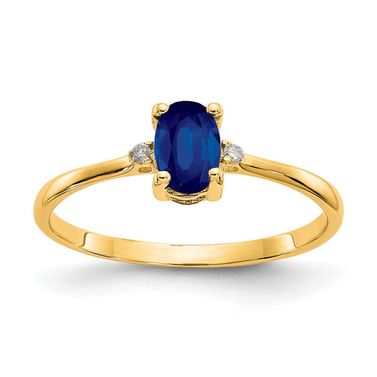 10K Yellow Gold Polished Geniune Real Diamond & Sapphire Birthstone Ring