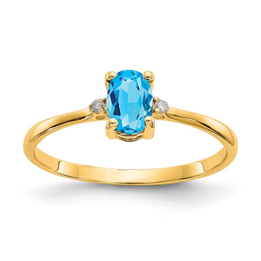 10K Yellow Gold Polished Geniune Real Diamond & Blue Topaz Birthstone Ring