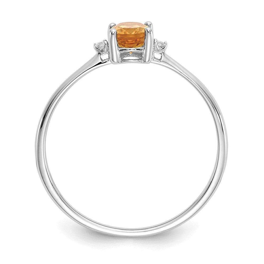 14K White Gold Polished Geniune Diamond/Citrine Birthstone Ring