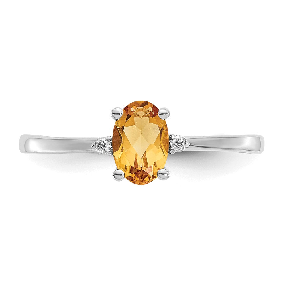 14K White Gold Polished Geniune Diamond/Citrine Birthstone Ring