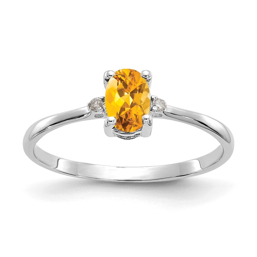 14K White Gold Polished Geniune Diamond/Citrine Birthstone Ring