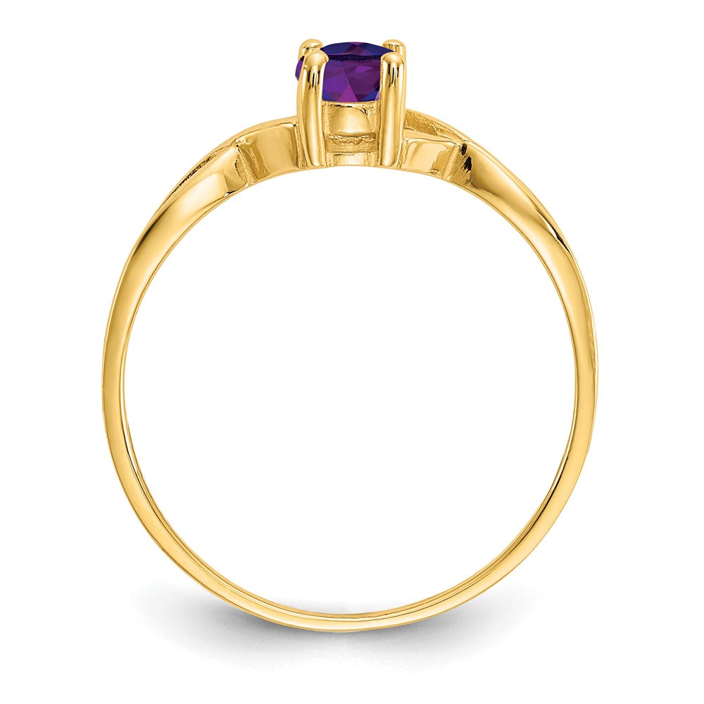 10K Yellow Gold Polished Geniune Amethyst Birthstone Ring