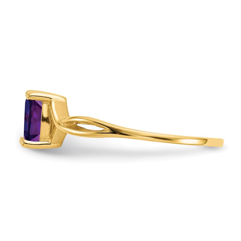 10K Yellow Gold Polished Geniune Amethyst Birthstone Ring