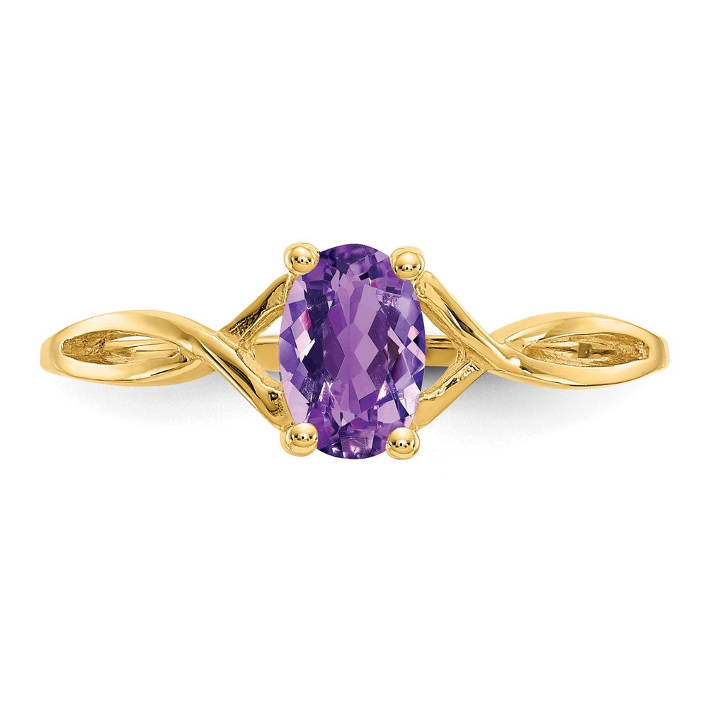 10K Yellow Gold Polished Geniune Amethyst Birthstone Ring