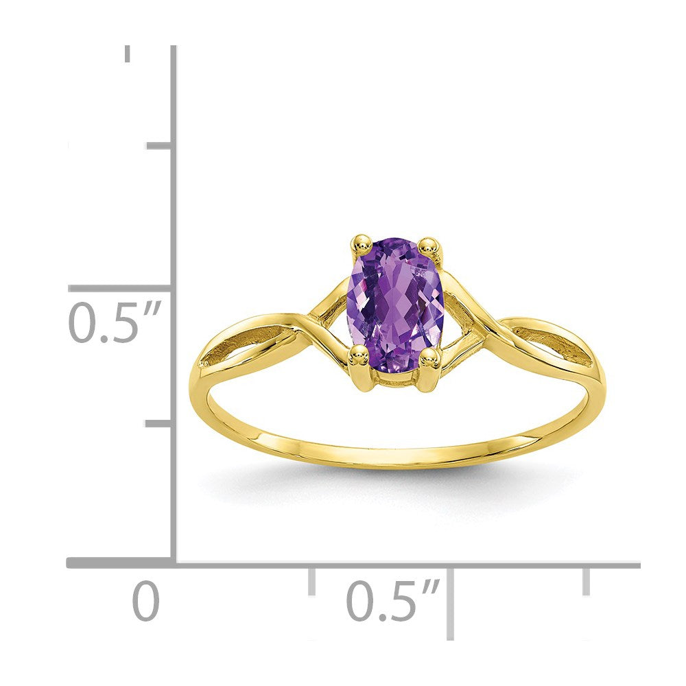 10K Yellow Gold Polished Geniune Amethyst Birthstone Ring