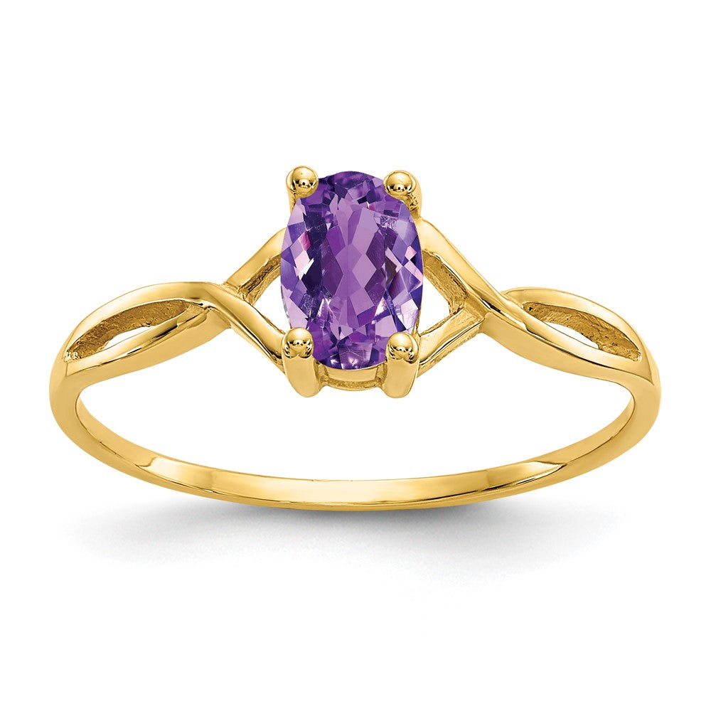 10K Yellow Gold Polished Geniune Amethyst Birthstone Ring