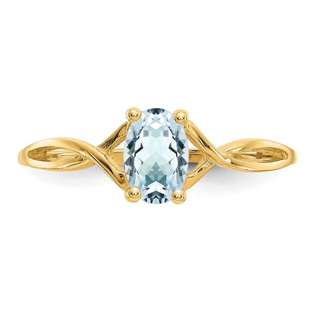 10K Yellow Gold Polished Geniune Aquamarine Birthstone Ring