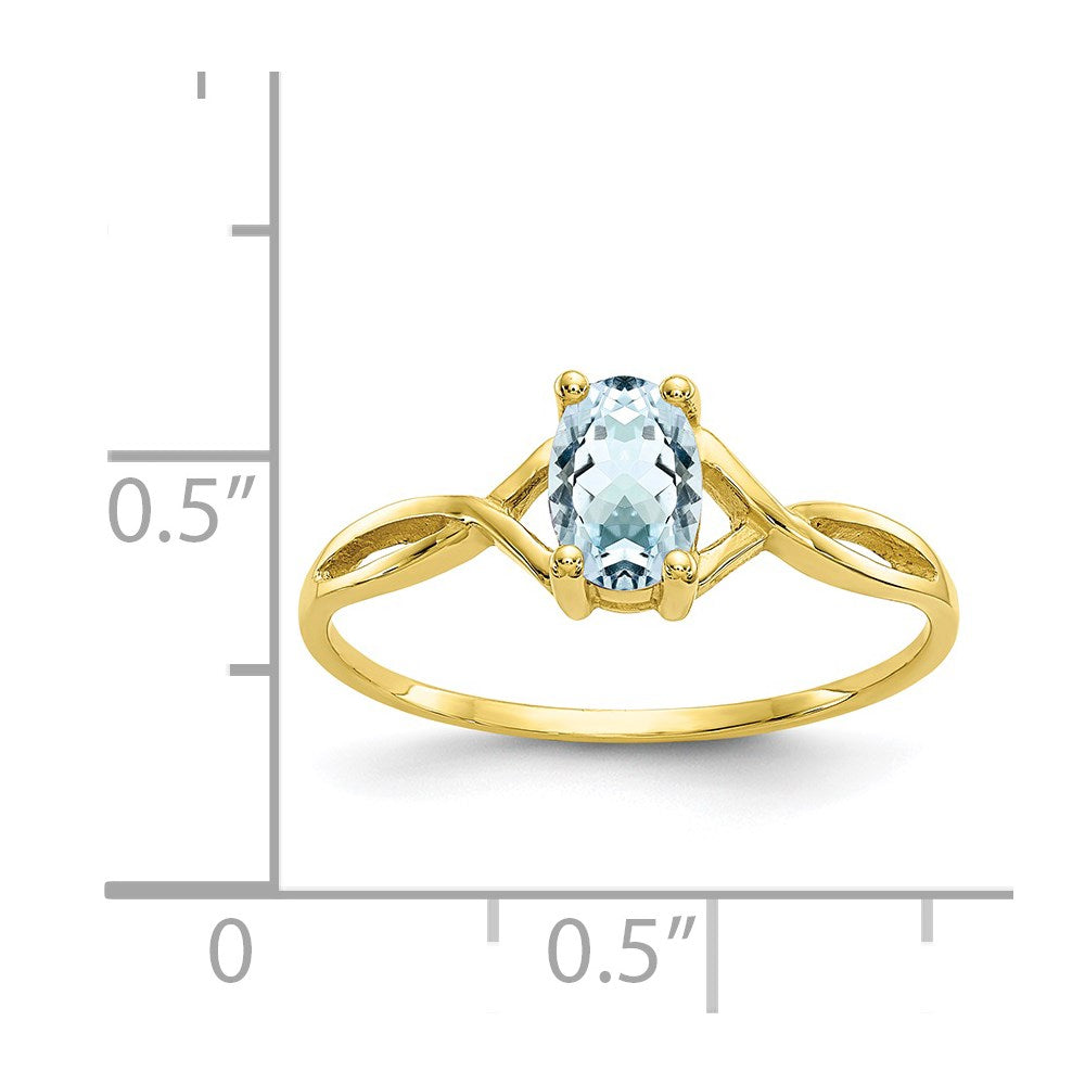 10K Yellow Gold Polished Geniune Aquamarine Birthstone Ring