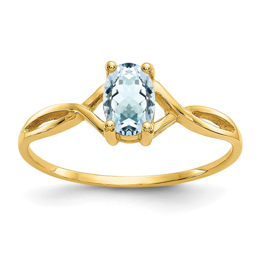 10K Yellow Gold Polished Geniune Aquamarine Birthstone Ring