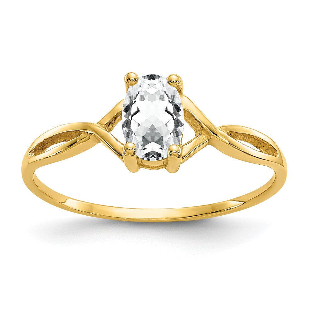 10K Yellow Gold Polished Geniune White Topaz Birthstone Ring