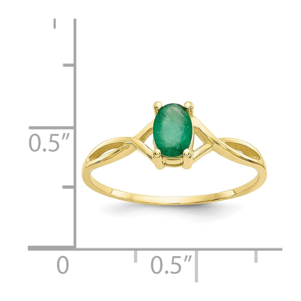 10K Yellow Gold Polished Geniune Emerald Birthstone Ring