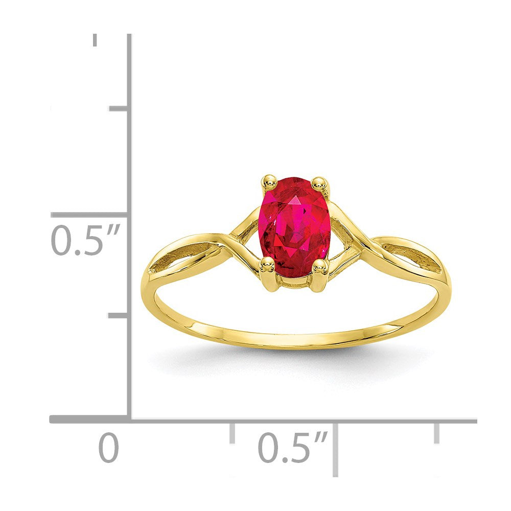 10K Yellow Gold Polished Geniune Ruby Birthstone Ring