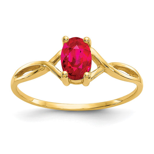 10K Yellow Gold Polished Geniune Ruby Birthstone Ring