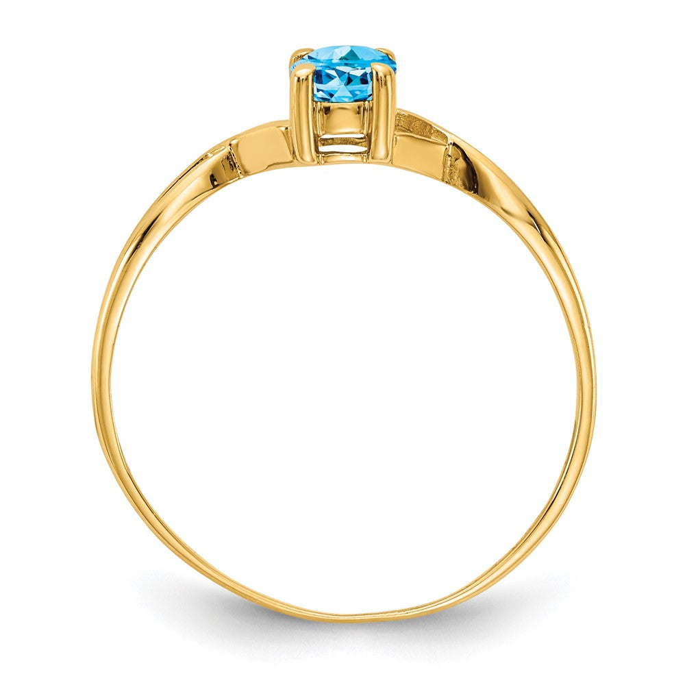 10K Yellow Gold Polished Geniune Blue Topaz Birthstone Ring