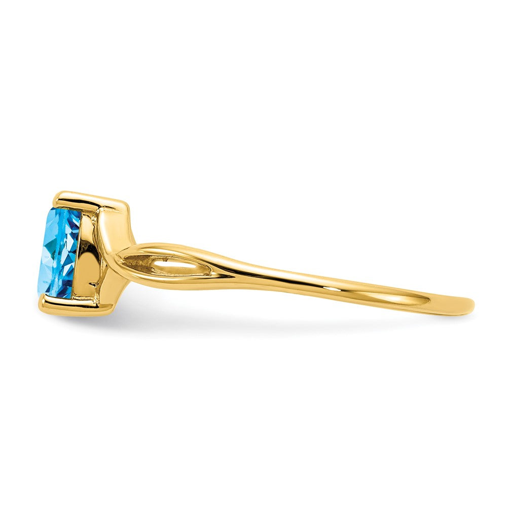 10K Yellow Gold Polished Geniune Blue Topaz Birthstone Ring