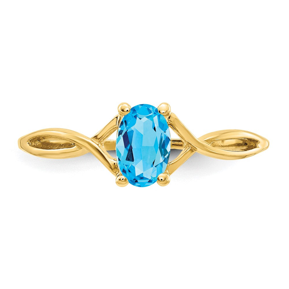 10K Yellow Gold Polished Geniune Blue Topaz Birthstone Ring