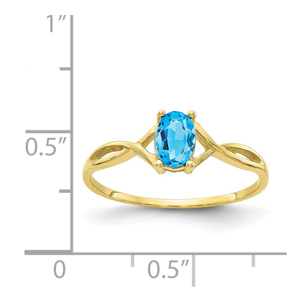 10K Yellow Gold Polished Geniune Blue Topaz Birthstone Ring