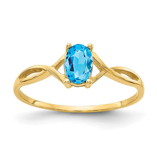 10K Yellow Gold Polished Geniune Blue Topaz Birthstone Ring