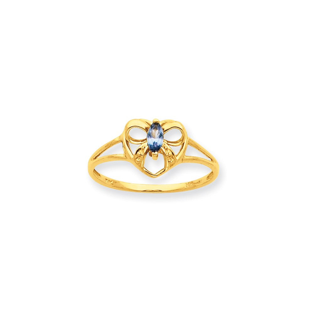 10K Yellow Gold Polished Geniune Aquamarine Birthstone Ring