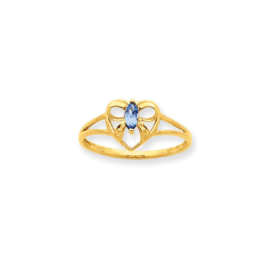 10K Yellow Gold Polished Geniune Blue Topaz Birthstone Ring