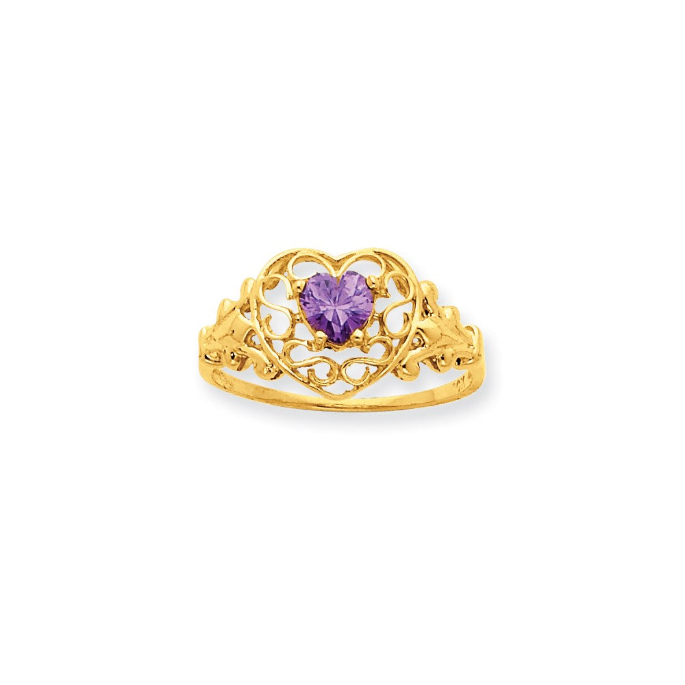 10K Yellow Gold Polished Geniune Amethyst Birthstone Ring