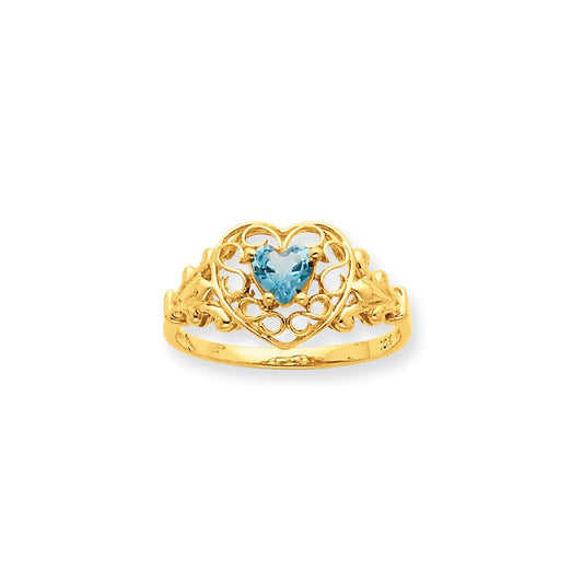 10K Yellow Gold Polished Geniune Aquamarine Birthstone Ring