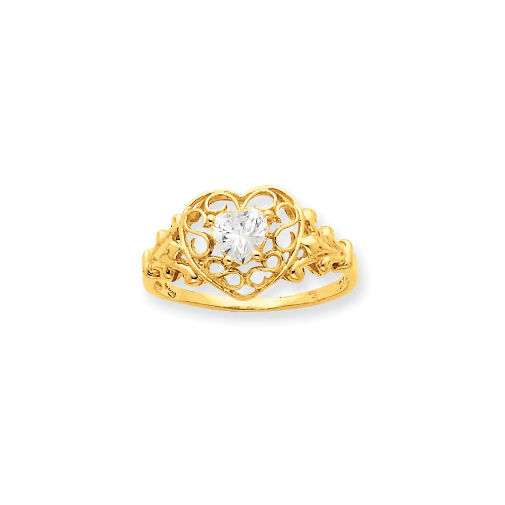 10K Yellow Gold Polished Geniune White Topaz Birthstone Ring