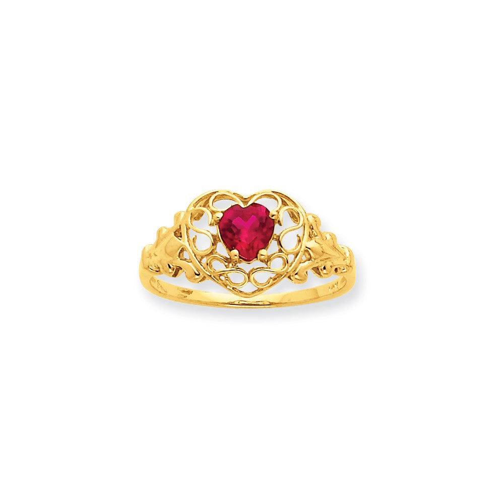 10K Yellow Gold Polished Geniune Ruby Birthstone Ring