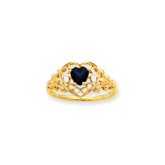 10K Yellow Gold Polished Geniune Sapphire Birthstone Ring