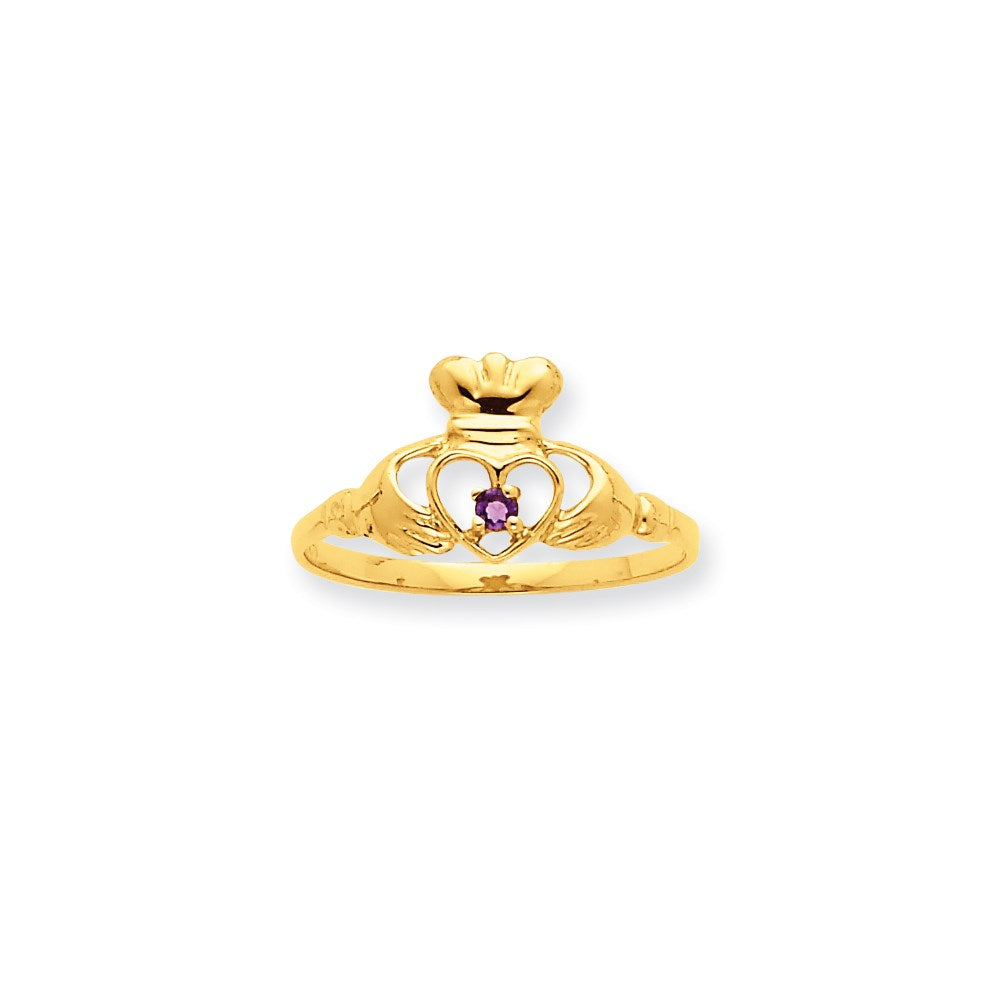 10K Yellow Gold Polished Geniune Amethyst Birthstone Ring