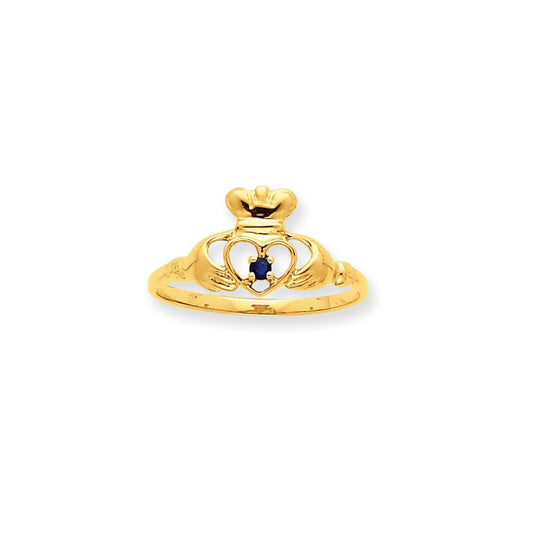 10K Yellow Gold Polished Geniune Sapphire Birthstone Ring