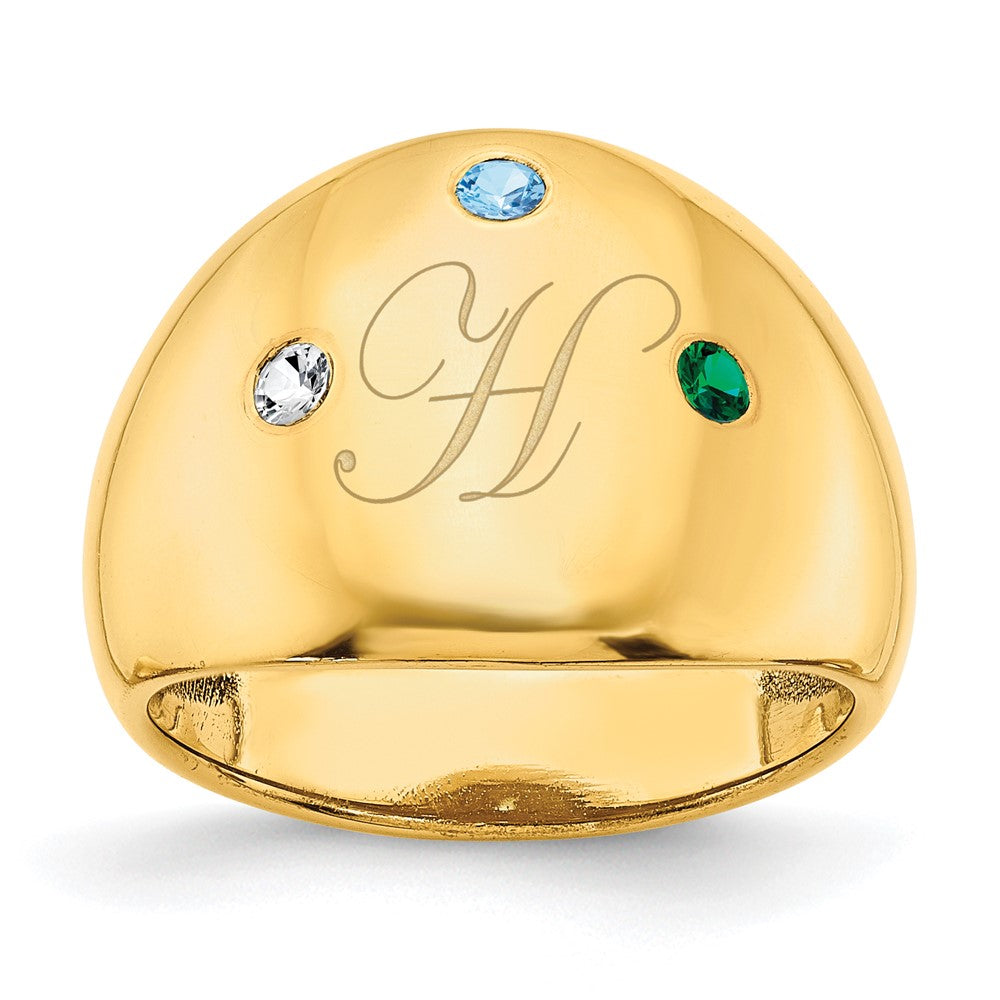 10K Yellow Gold 3 Birthstone Personalized Cigar Ring