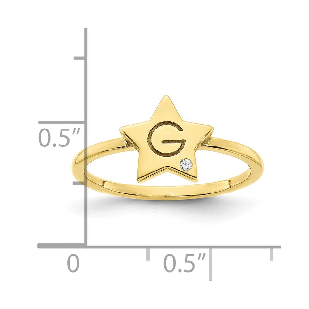 10K Yellow Gold Initial Star with Real Diamond Signet Ring