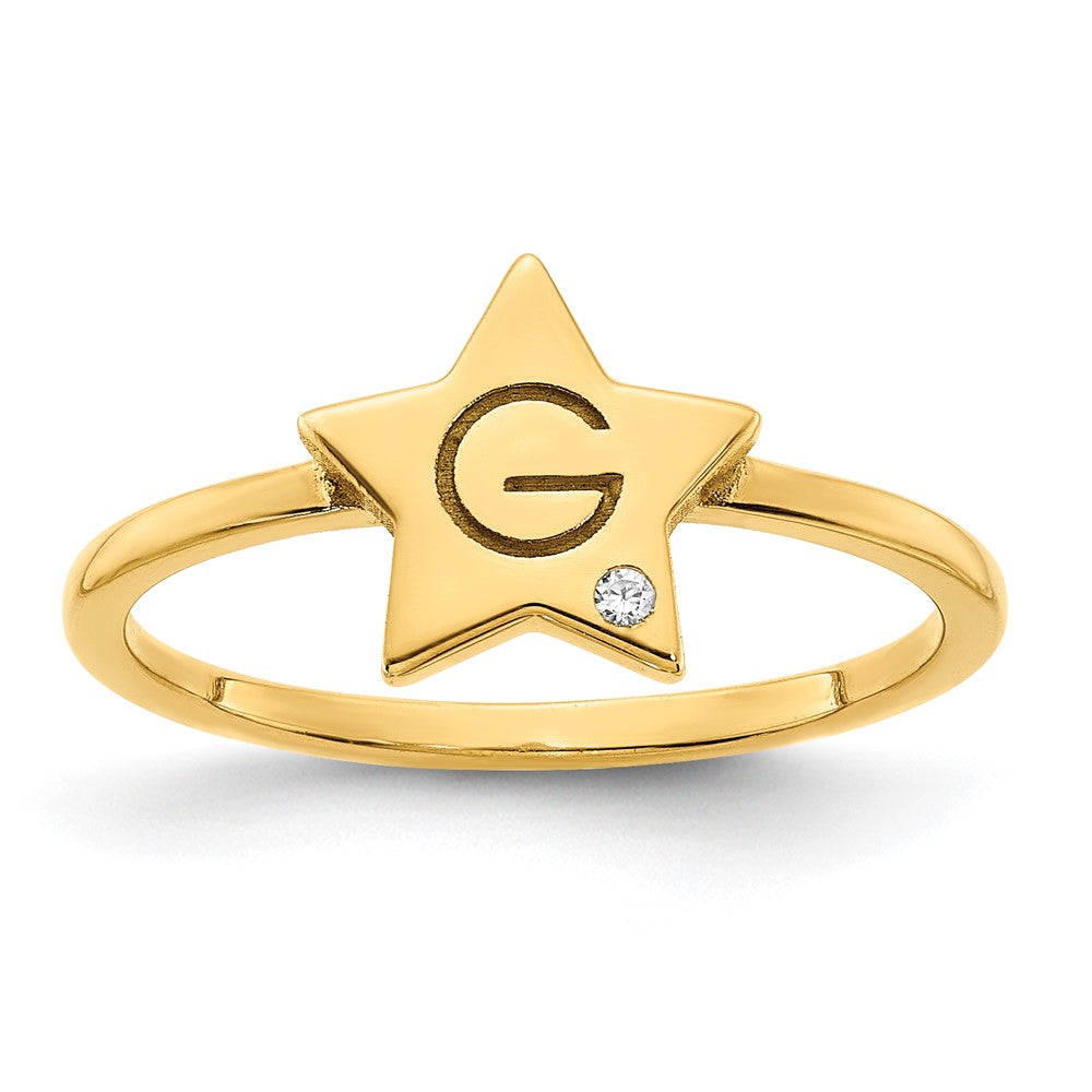 10K Yellow Gold Initial Star with Real Diamond Signet Ring