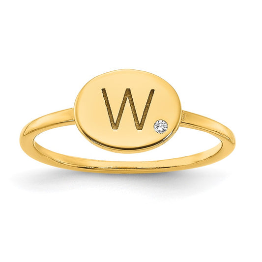 10K Yellow Gold Initial Oval with Real Diamond Signet Ring