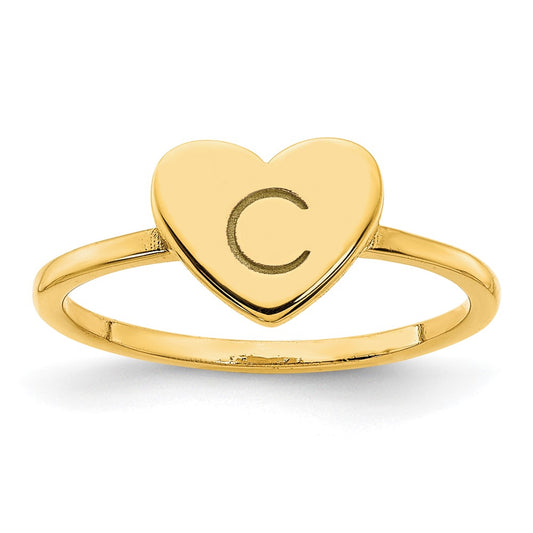 10K Yellow Gold Initial Heart Signet Ring