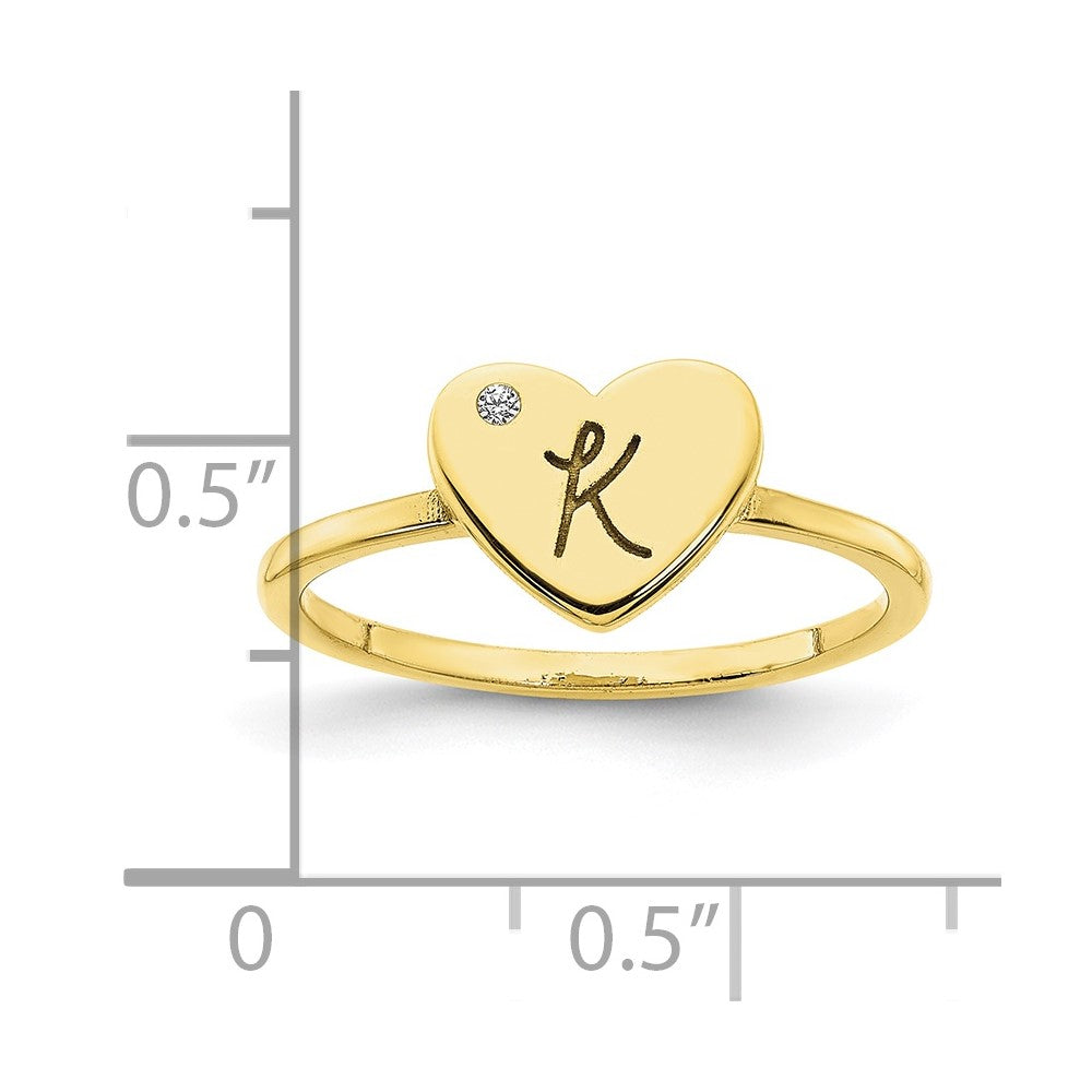 10K Yellow Gold Initial Heart with Real Diamond Signet Ring